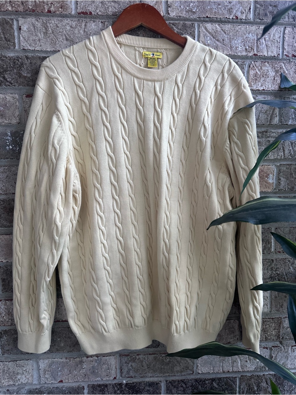 Vintage 90’s Men’s or Women’s Butter Yellow Cable-Knit Sweater XXL